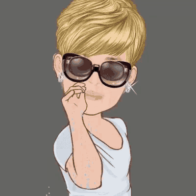a cartoon of a woman wearing sunglasses and waving .