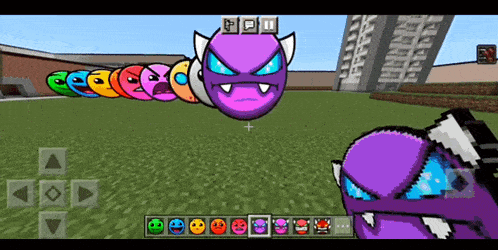 a screenshot of a video game with a purple monster in the foreground