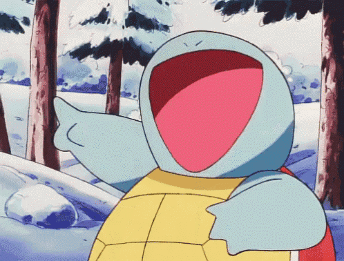 a cartoon of a turtle with its mouth open pointing