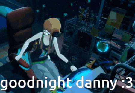 a video game character is sitting in a chair and says goodnight danny .3