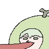 a pixel art drawing of a woman with glasses and a long tongue sticking out of her mouth .