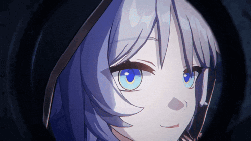 a close up of a girl with blue eyes and a hood