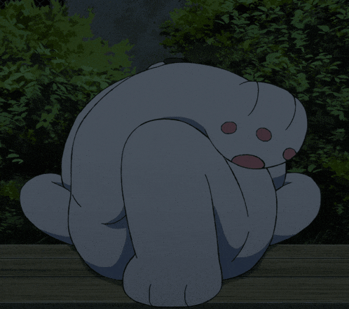 a cartoon character is laying on a wooden ledge