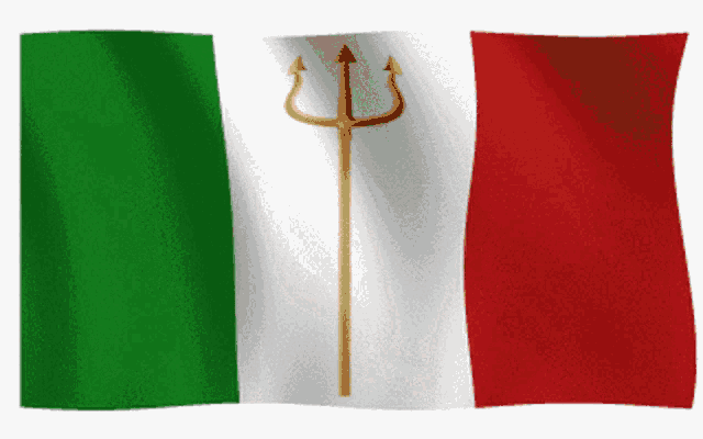 a green white and red flag with a gold trident