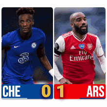 two soccer players one from chelsea and the other from arsenal are shown