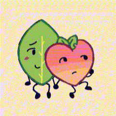 a green leaf and a pink heart are standing next to each other .