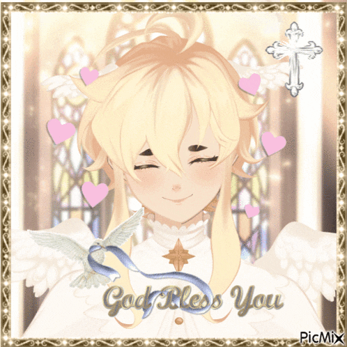 a picture of an angel with the words god bless you written on it