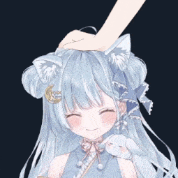 a person petting a girl 's head with a cat ear and a crescent moon