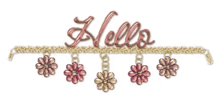 the word hello is on a chain with flowers hanging from it
