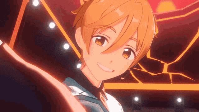 a close up of a person 's face with a smile on it