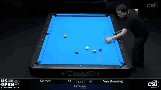 a man is playing pool on a table that says diamond on it