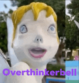 a statue of tinkerbell with the words overthinkerbell on the bottom .