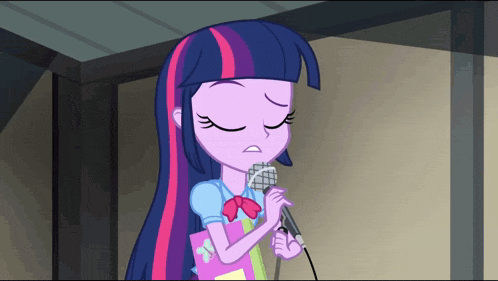 twilight sparkle from my little pony equestria girls sings into a microphone