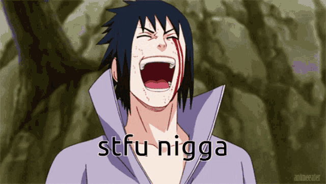 a cartoon of a man with his mouth open and the words stfu nigga written below him