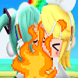 a pixel art drawing of a girl with a rainbow headband