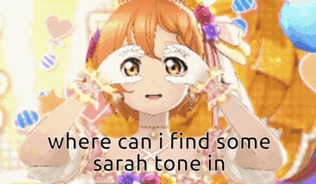 a cartoon girl is covering her eyes with her hands and the words where can i find some sarah tone in