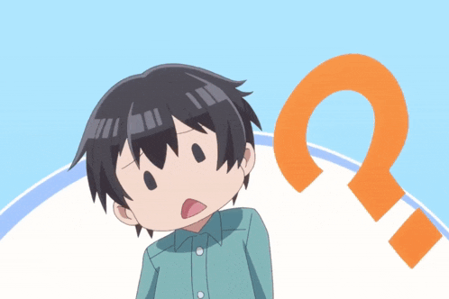 a boy with a question mark behind him