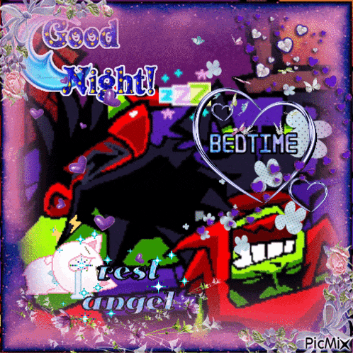 a purple background with hearts and the words good night rest angel