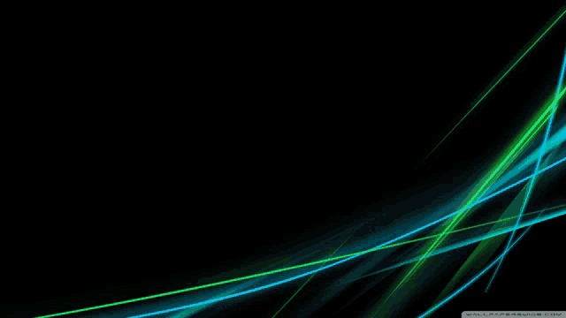 a black background with blue and green lines