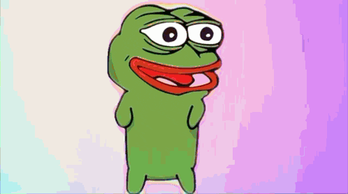 a green frog with big eyes and a red mouth