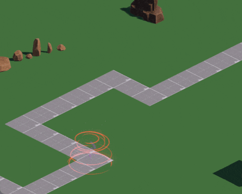 a purple figure is walking along a path in a game