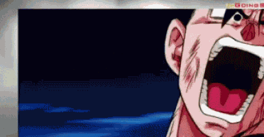 a pixelated image of a man with his mouth open and the word goings on the bottom right
