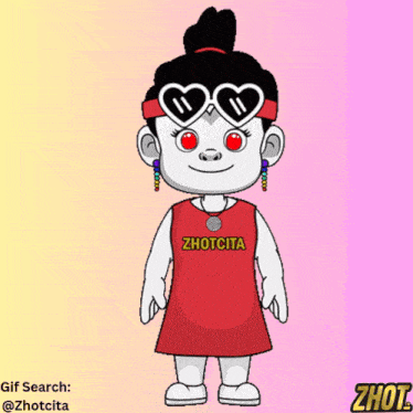 a cartoon character is wearing a red shirt that says zhotcita
