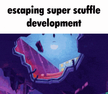 a cartoon scene with the words escaping super scuffle development at the bottom