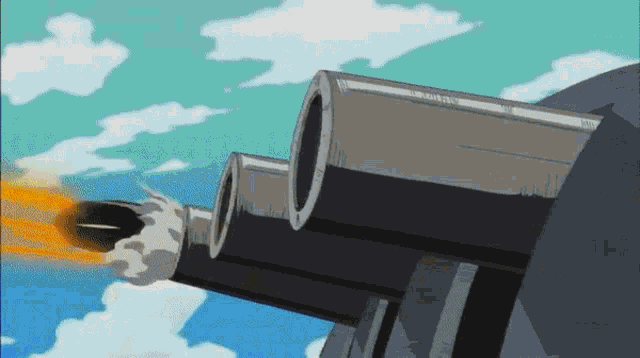 a cannon with a bullet coming out of it and smoke coming out of it