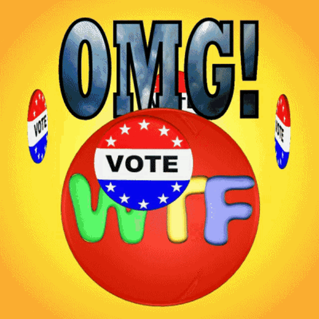 a red ball with a vote wtf sign on it