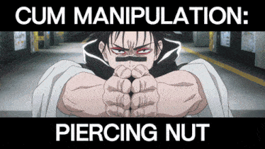 a poster that says cum manipulation piercing nut with a picture of a man