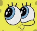 a close up of a cartoon character 's eyes with a spongebob squarepants face .