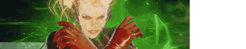 a woman in red gloves is standing in front of a green background .