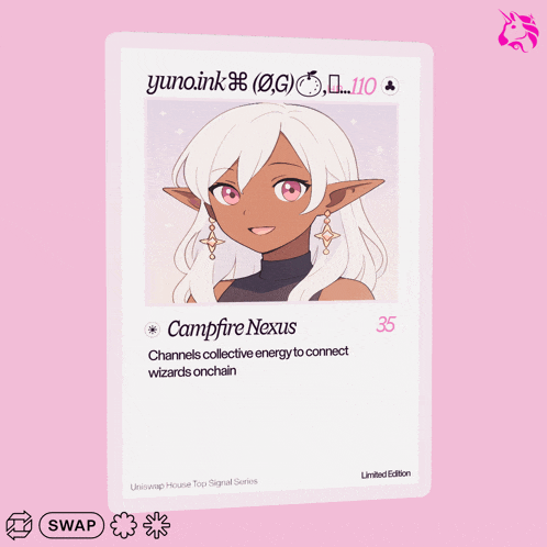a card with a picture of a girl and the words campfire nexus on it