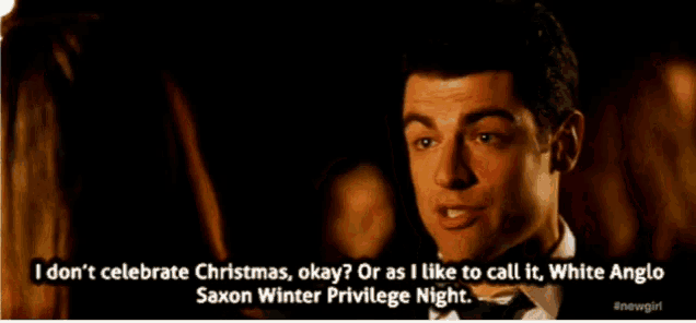 a man in a tuxedo says " i don 't celebrate christmas "