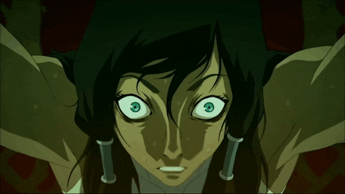 a close up of a cartoon character 's face with a surprised look on her face