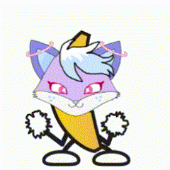 a cartoon drawing of a fox with a purple face