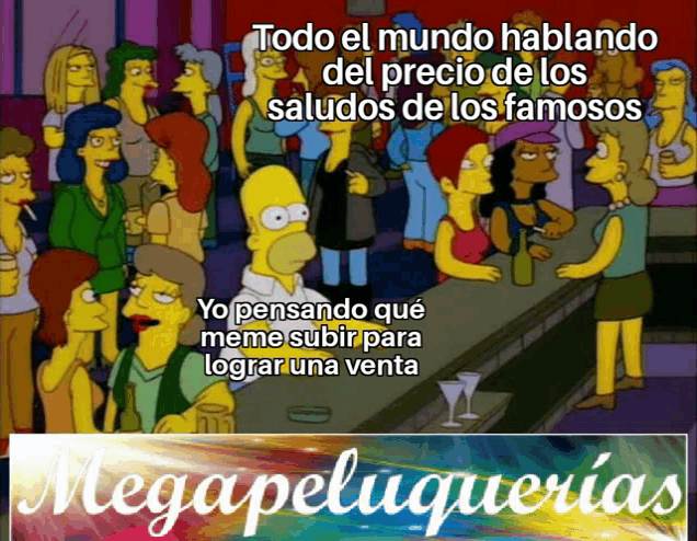 a cartoon of homer simpson sitting at a bar next to a sign that says megapeluquerias