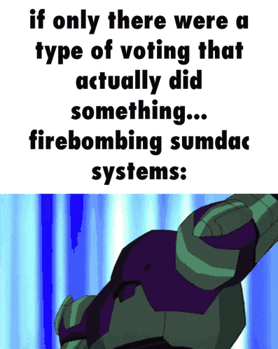 if only there were a type of voting that actually did something ... firebombing sumdac systems ..