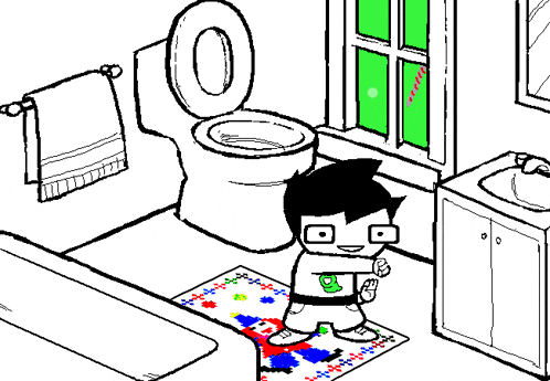 a black and white drawing of a boy standing in front of a toilet