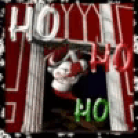 a picture of santa claus hanging from a pillar with the word ho on it