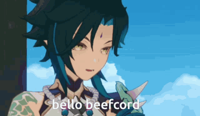 a cartoon character says bello beefcord on the bottom