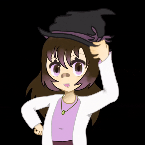 a cartoon of a girl wearing a witch hat and a necklace