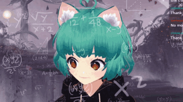 a girl with a cat ear and a mathematical background