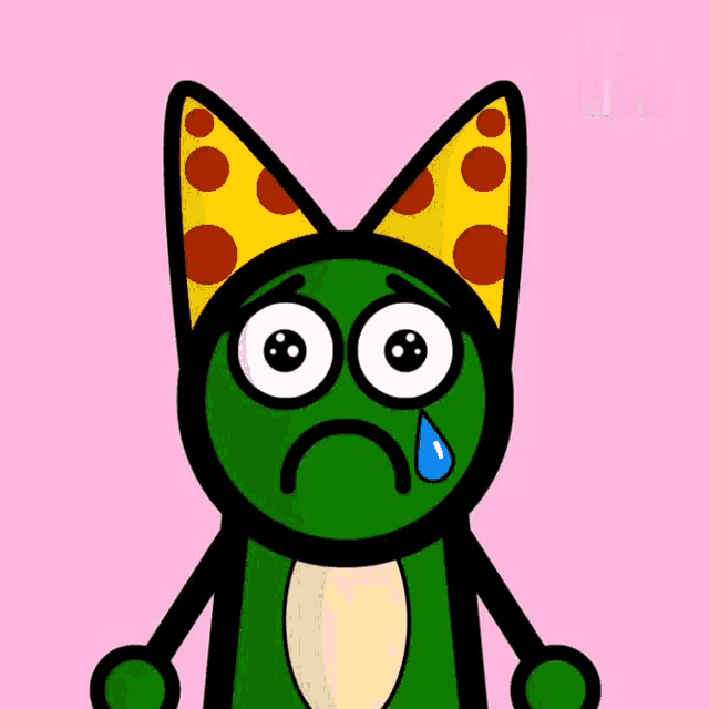a cartoon frog is crying and has a tear coming out of his nose .