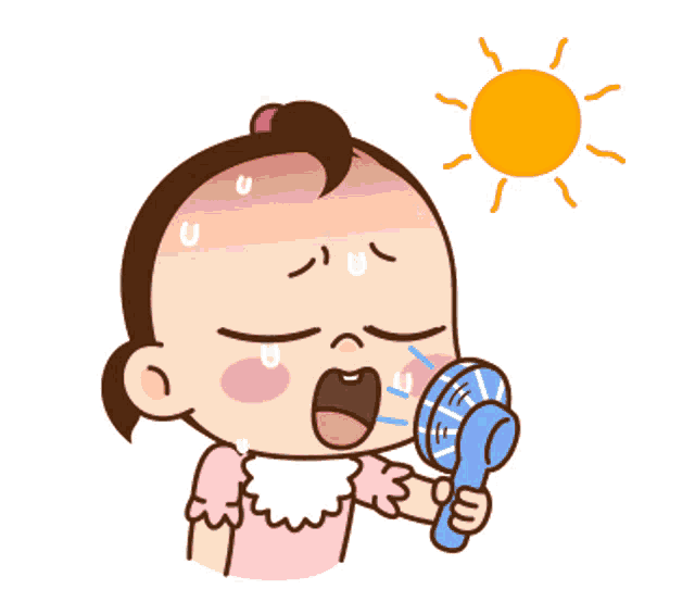 a cartoon of a little girl holding a fan