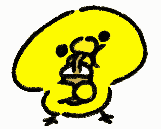a cartoon drawing of a chicken with a yellow head