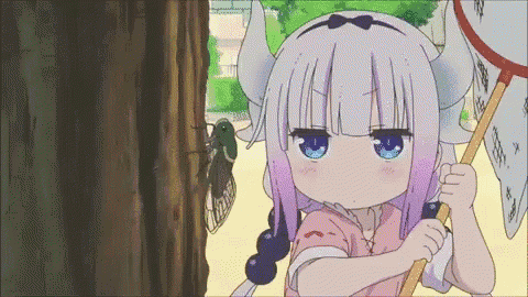 a girl with horns is holding a fishing net in her hand .
