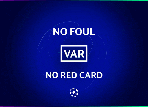 a blue background with the words " no foul var no red card " on it