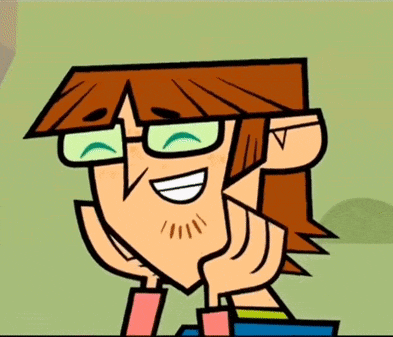 a cartoon character wearing glasses is smiling with his hand on his chin .